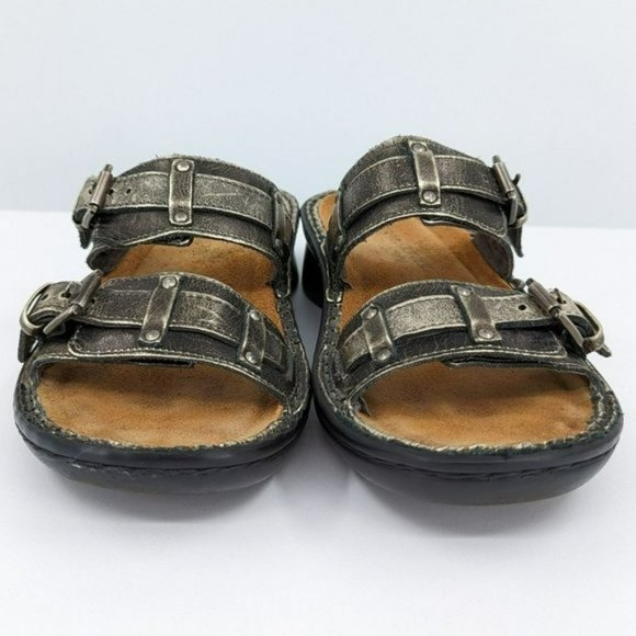 Naot Karaoke Wedge Sandal 37 6 Metallic Bronze Gold Strappy Side Buckle Open Toe - Picture 4 of 13